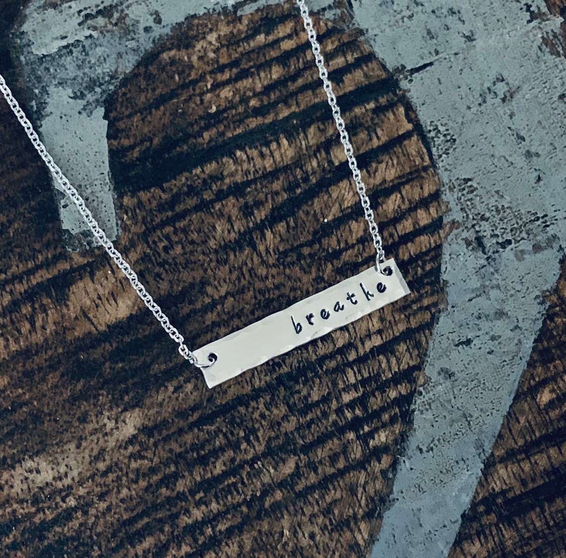 Breathe Bar Necklace Inspirational Jewelry Hand Stamped Necklace Simple Layering Necklace Breathe Necklace