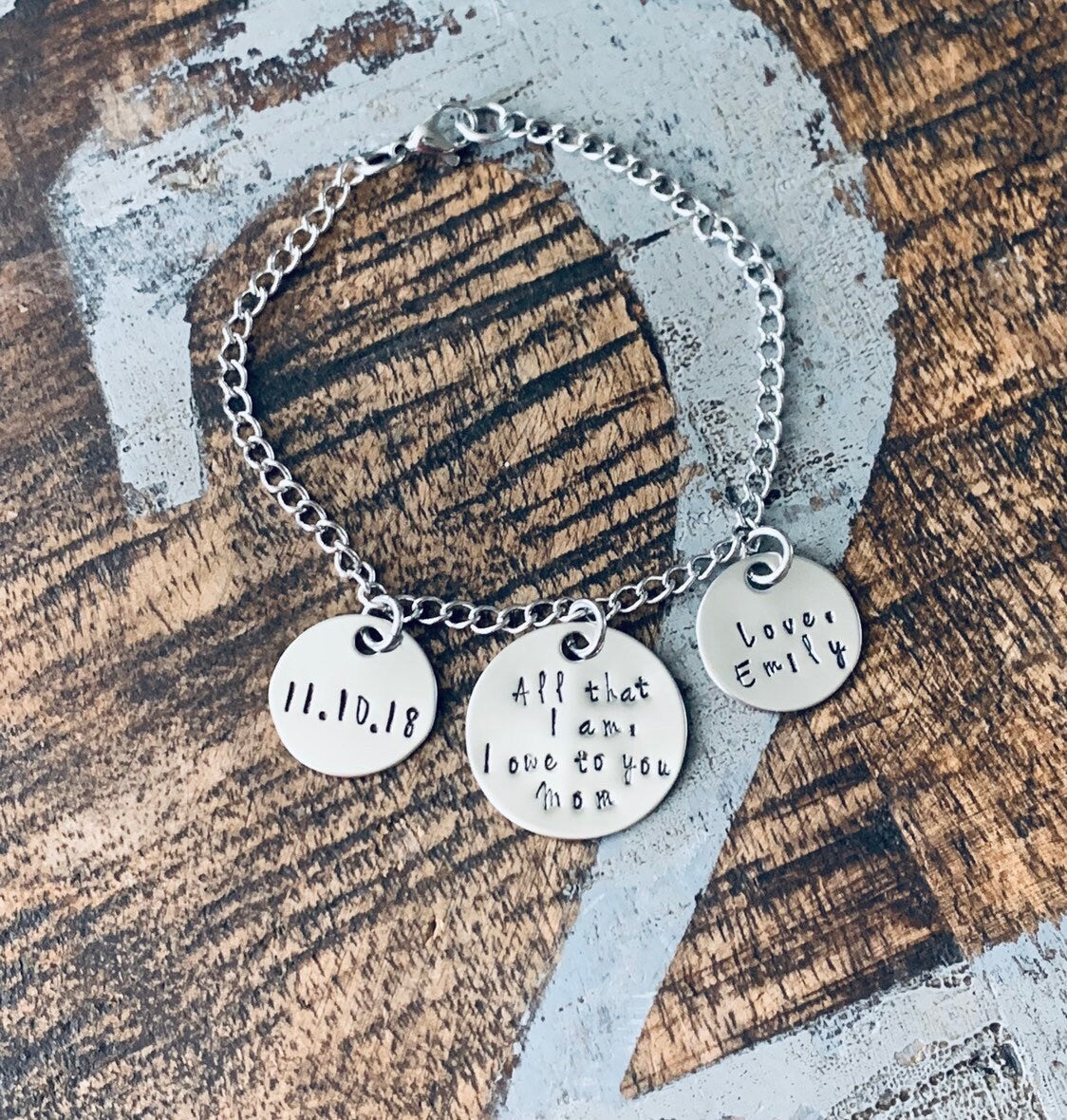 Mom Bracelet Gift for Mom Handstamped Charm Bracelet Mother of the Bride Bracelet Personalized Bracelet Quote Bracelet Mother Daughter Gift