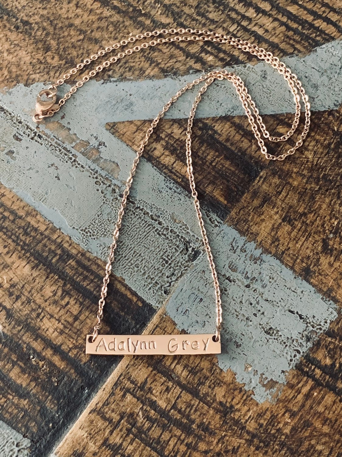 Name Necklace Rose Gold Necklace Bridesmaids Necklace Rose Gold Bar Necklace Initial Necklace Personalized Bar Necklace Engraved Necklace