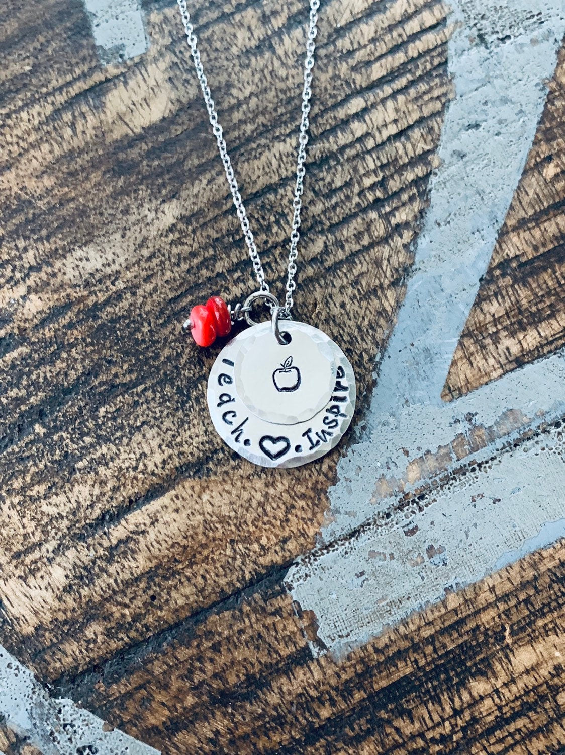 Teacher Necklace Teach Love Inspire Necklacr Gift for Teacher Teacher Gift Teacher Jewelry Handstamped Necklace Inspirational