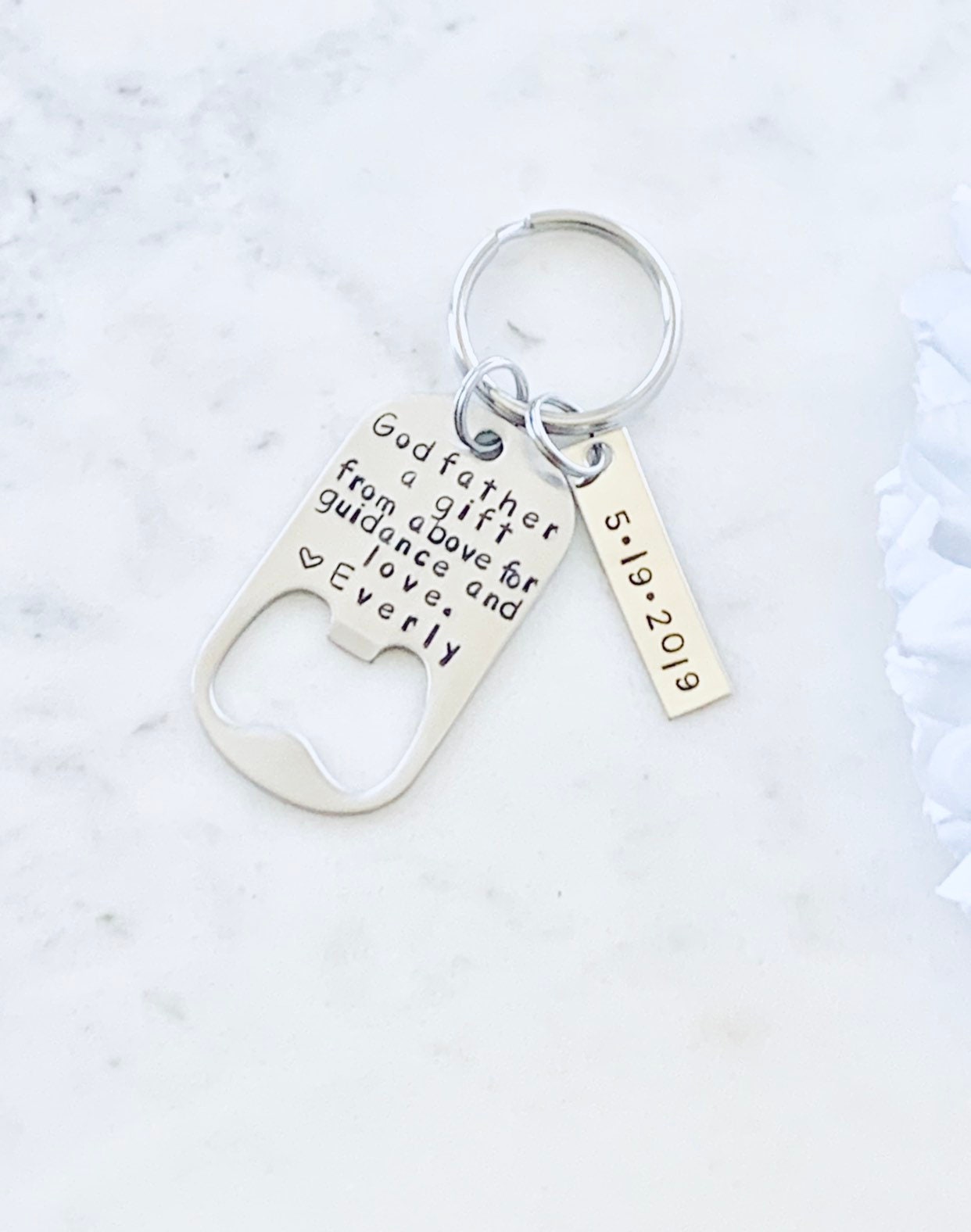 Godfather Gift Gifts for Men A Gift From Above Godfather Keychain Personalized Godfather Gift baptism gift Handstamp Keychain Baptism Favor