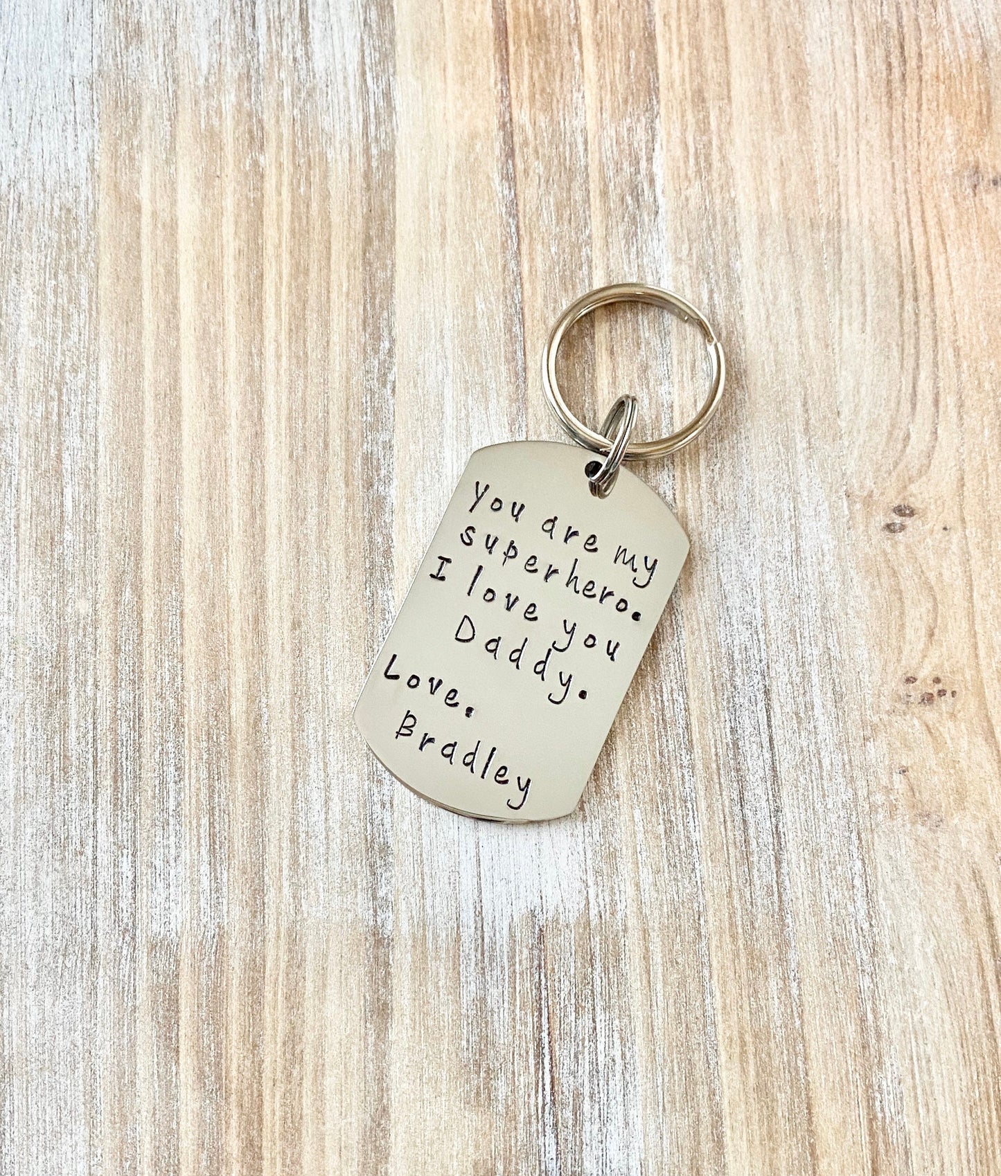 Super hero Dad Keychain Gift for New Dad Love Daddy Keychain Handstamped Keychain Custom Keychain Dad Keychain Fathers Day Gift from Son