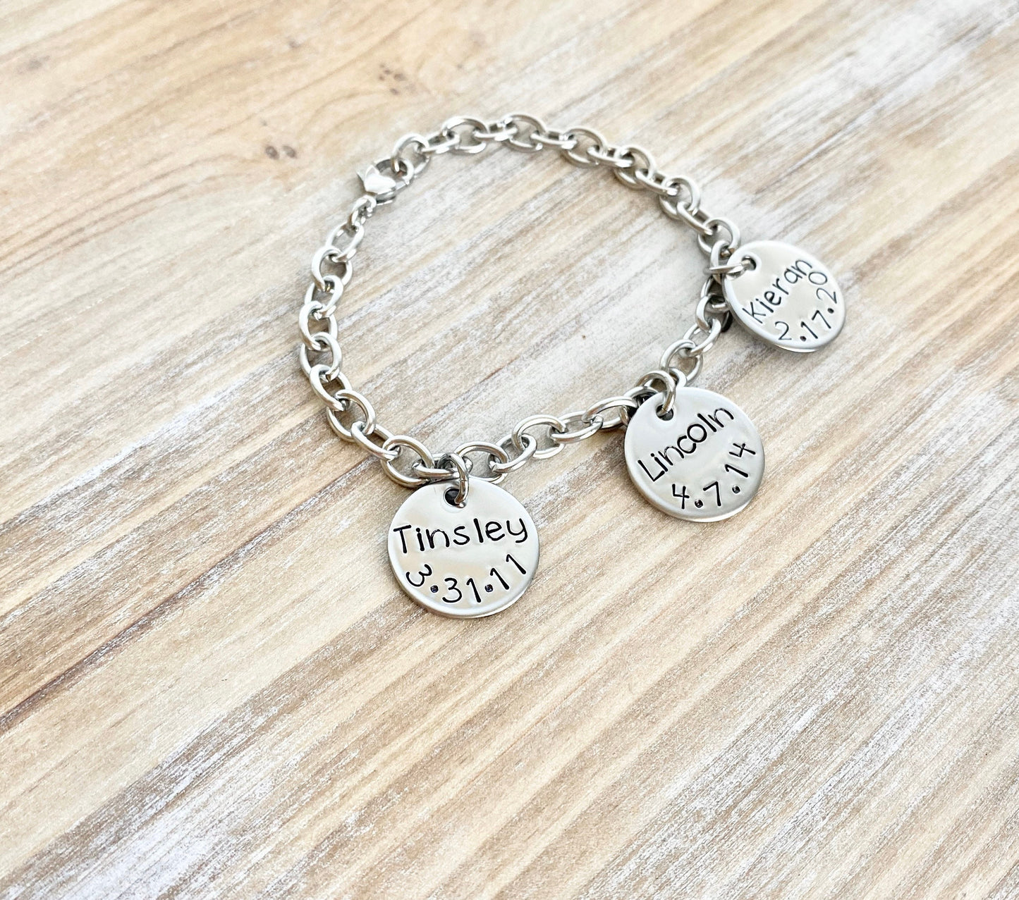 Mother Charm Bracelet Grandma Charm Bracelet Grandchildren Name Bracelet Handstamped Bracelet Personalized Bracelet Handstamped Jewelry