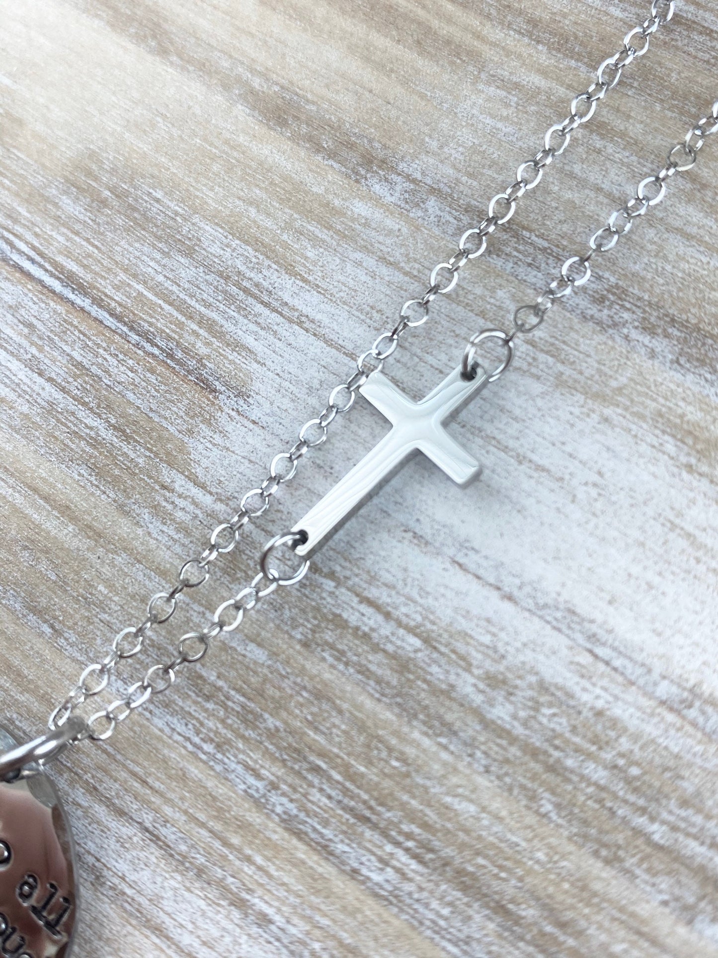I Can Do All Things Through Christ Who Strengthens Me Necklace Baptism Necklace First Communion Necklace Handstamped Necklace Sideways Cross