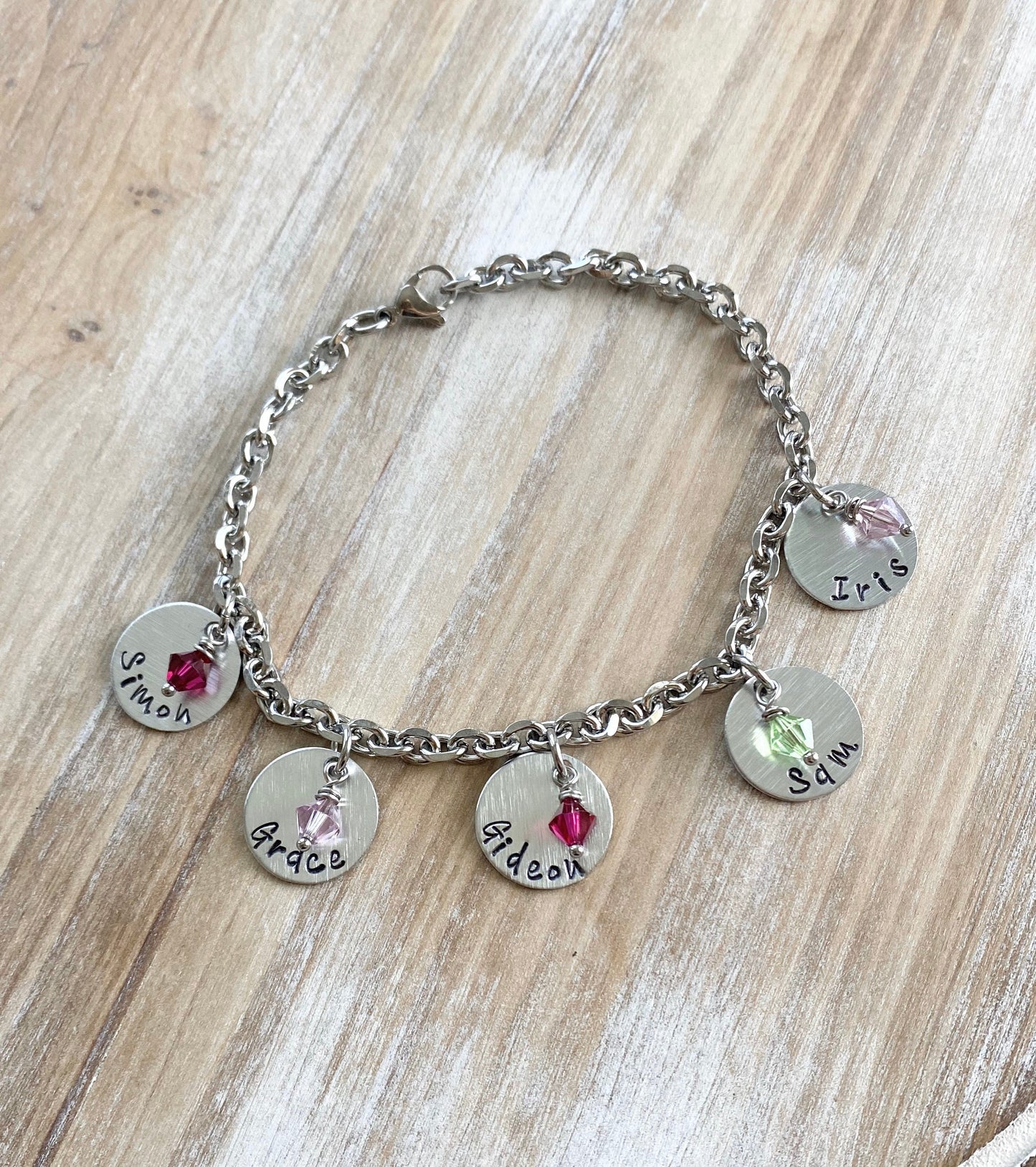 Handstamped Anklet Charm Anklet Mom Anklet Custom Anklet Personalized Anklet Birthstone Anklet Gift for Mom Anklet Gift Mommy Anklet