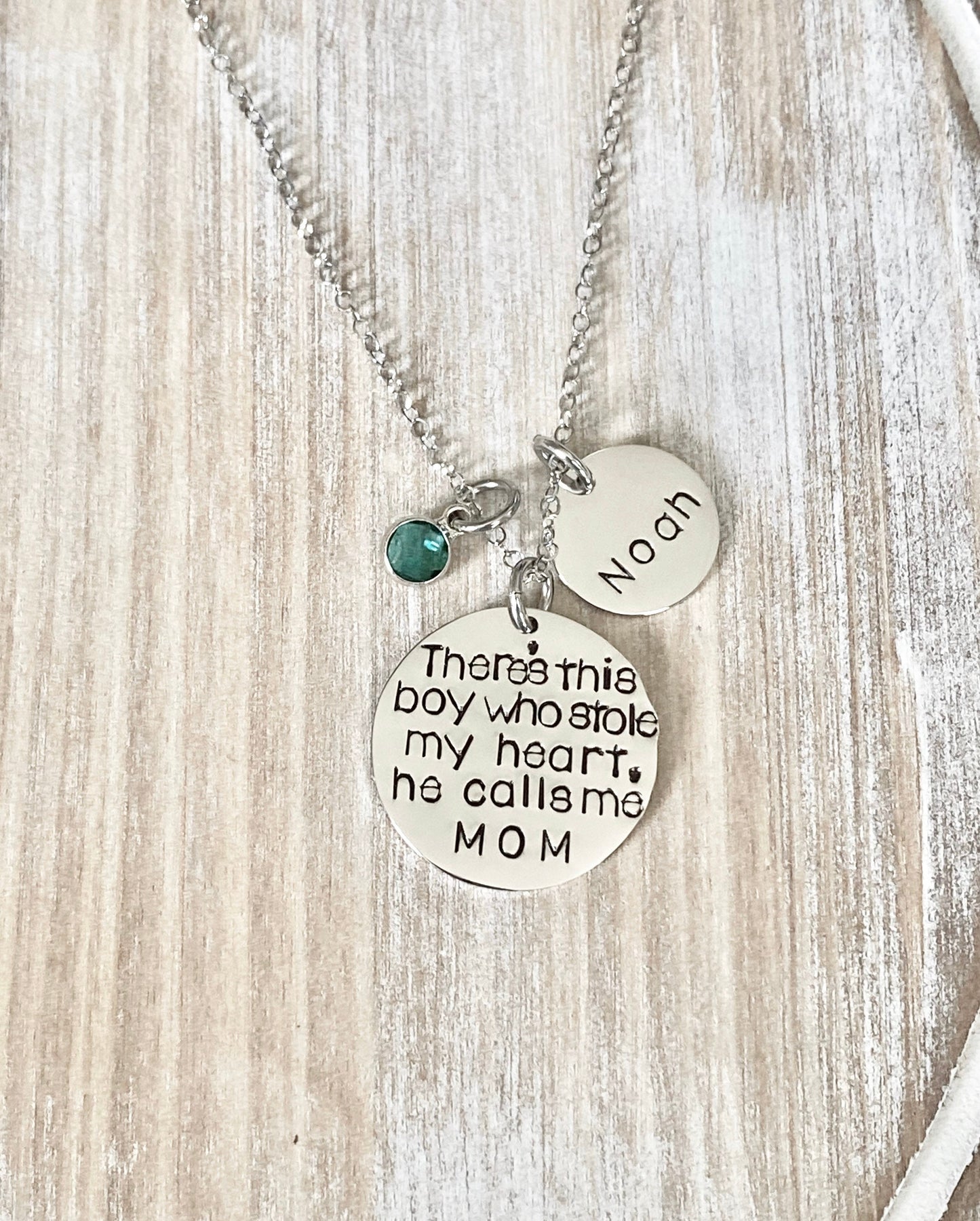Mom Necklace Theres this boy who stole my heart Handstamped Necklace Personalize Jewelry Mother Day Gift Valentines Day Gift Custom Necklace