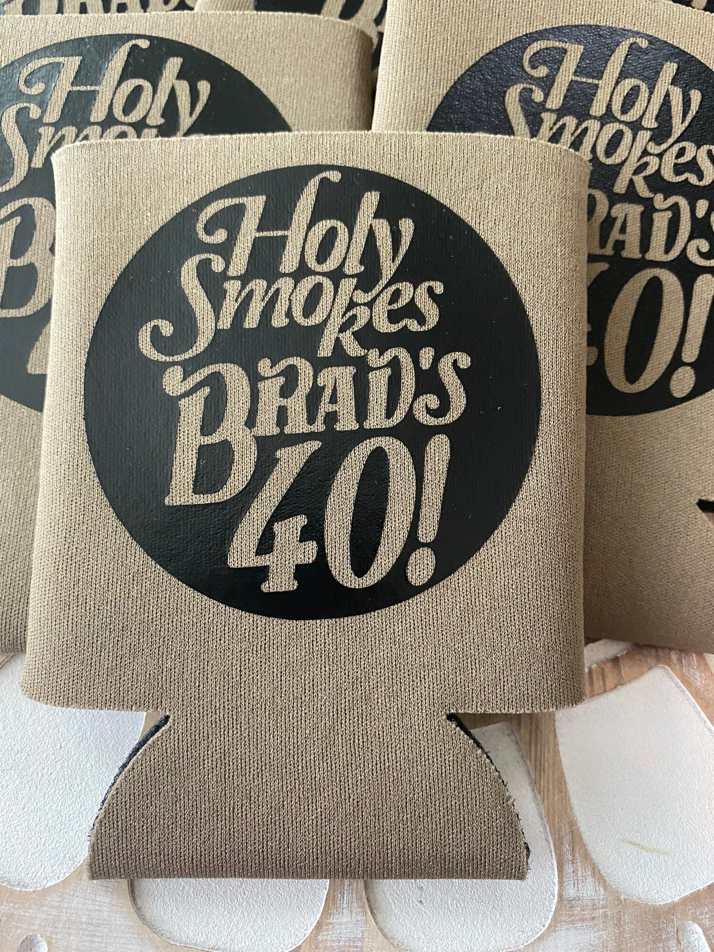 Personalized 40th Birthday Can Coolers: Holy Smokes Party Favors