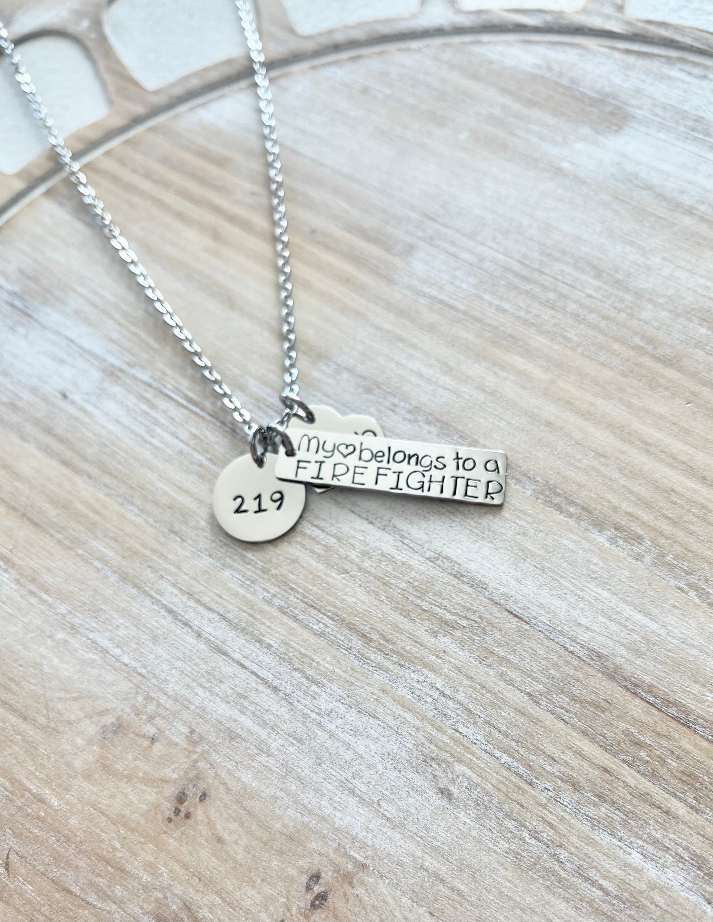 My Heart Belongs to a Firefighter Wife Necklace Firefighter Wife Necklace Handstamped Jewelry Custom Necklace Heart necklace