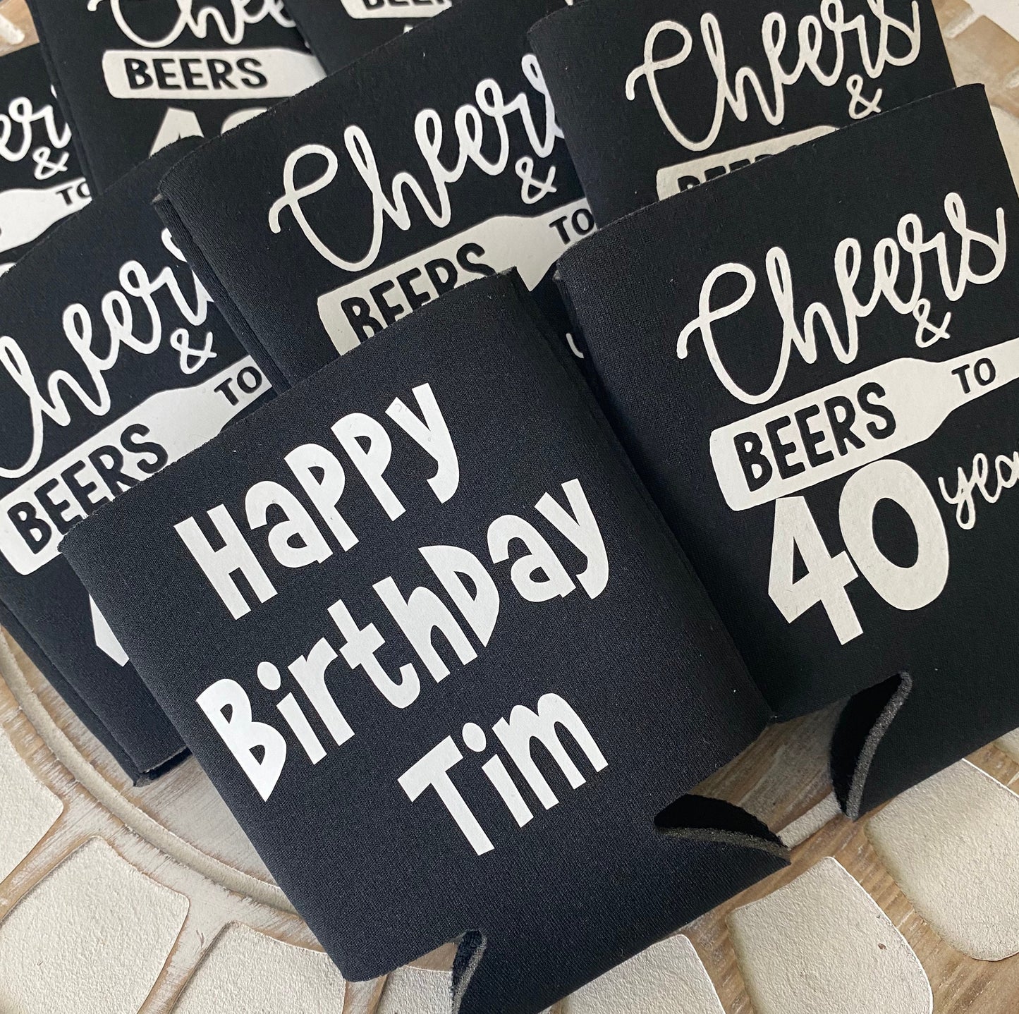 Cheers to 40 Years Personalized Can Coolers: 40th Birthday Party Favors