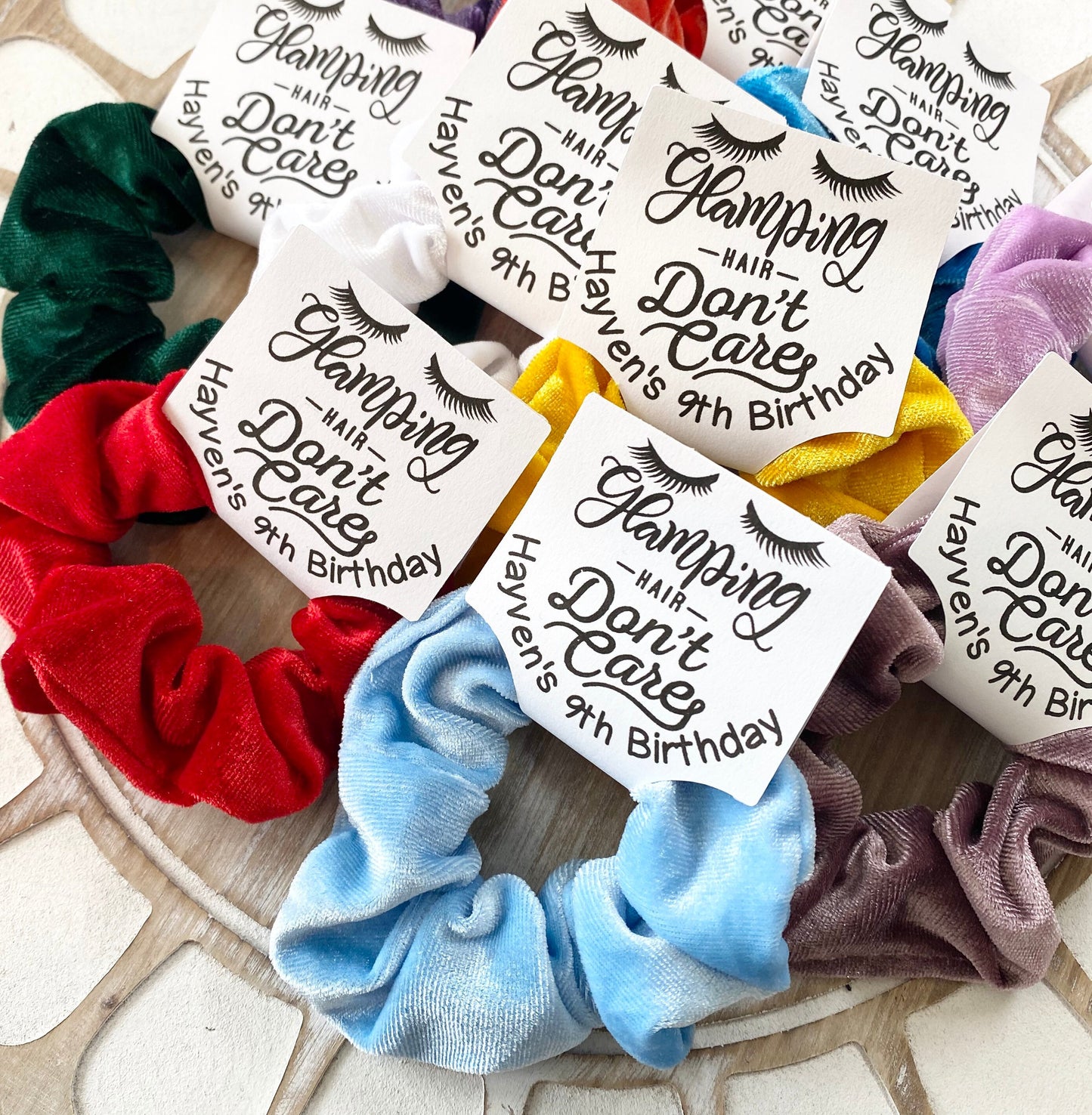 Velvet Scrunchie Party Favors: Glamping Sleepover Birthday Gift