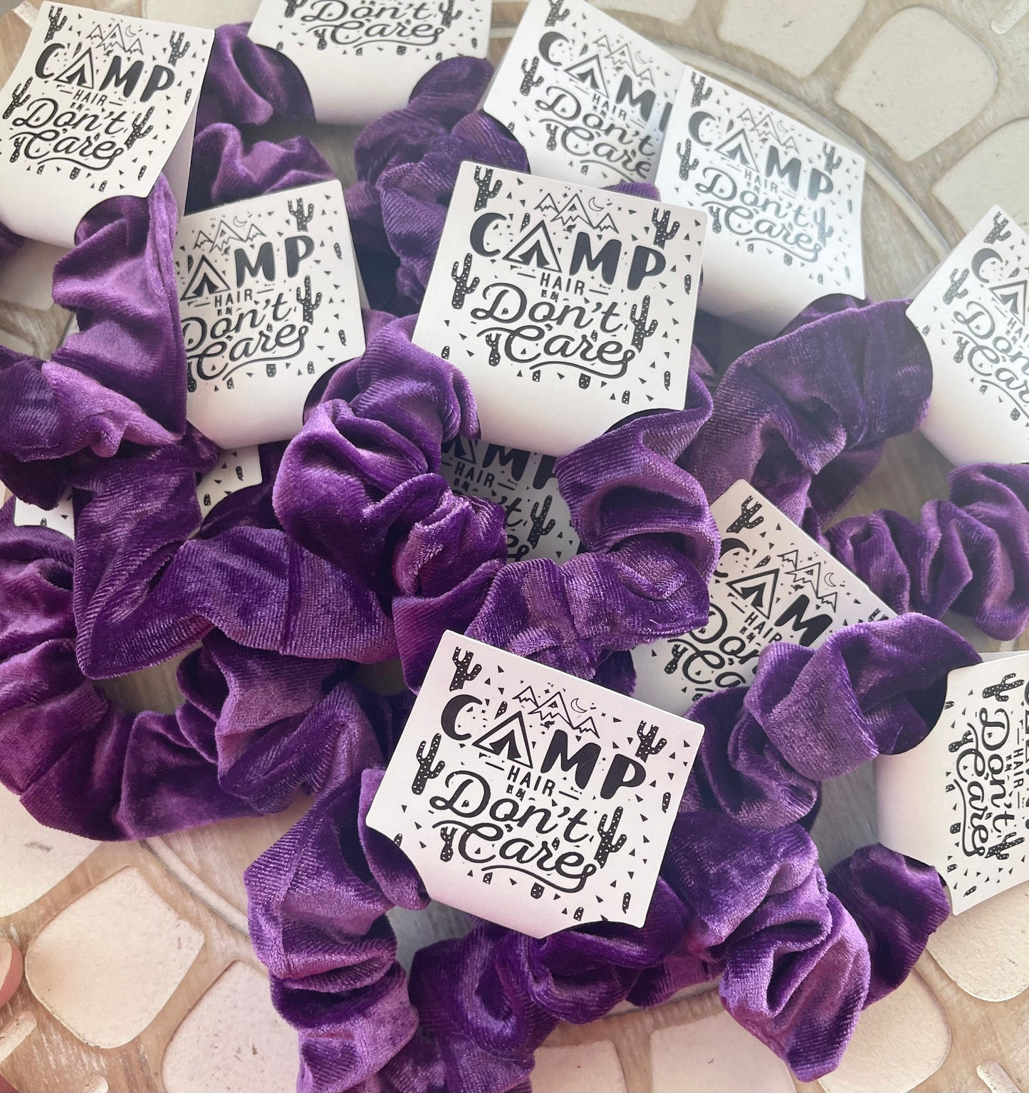 Camp Hair Don't Care Velvet Scrunchie: Sleepover Party Favor