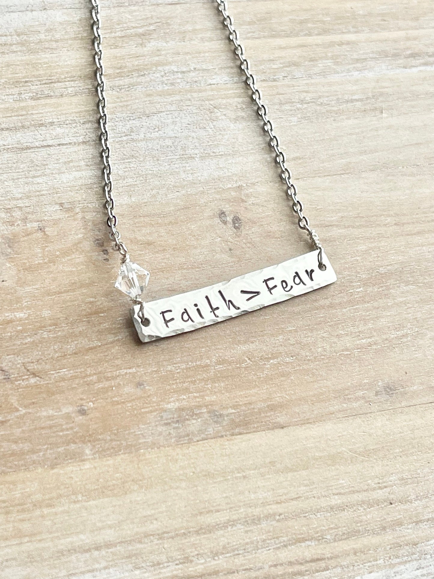 Mantra Jewelry,Faith Over Fear Necklace, Bar Necklace,Faith>Fear Jewelry, Engraved Necklace, Christian Jewelry, Engraved Bar, Quote Necklace