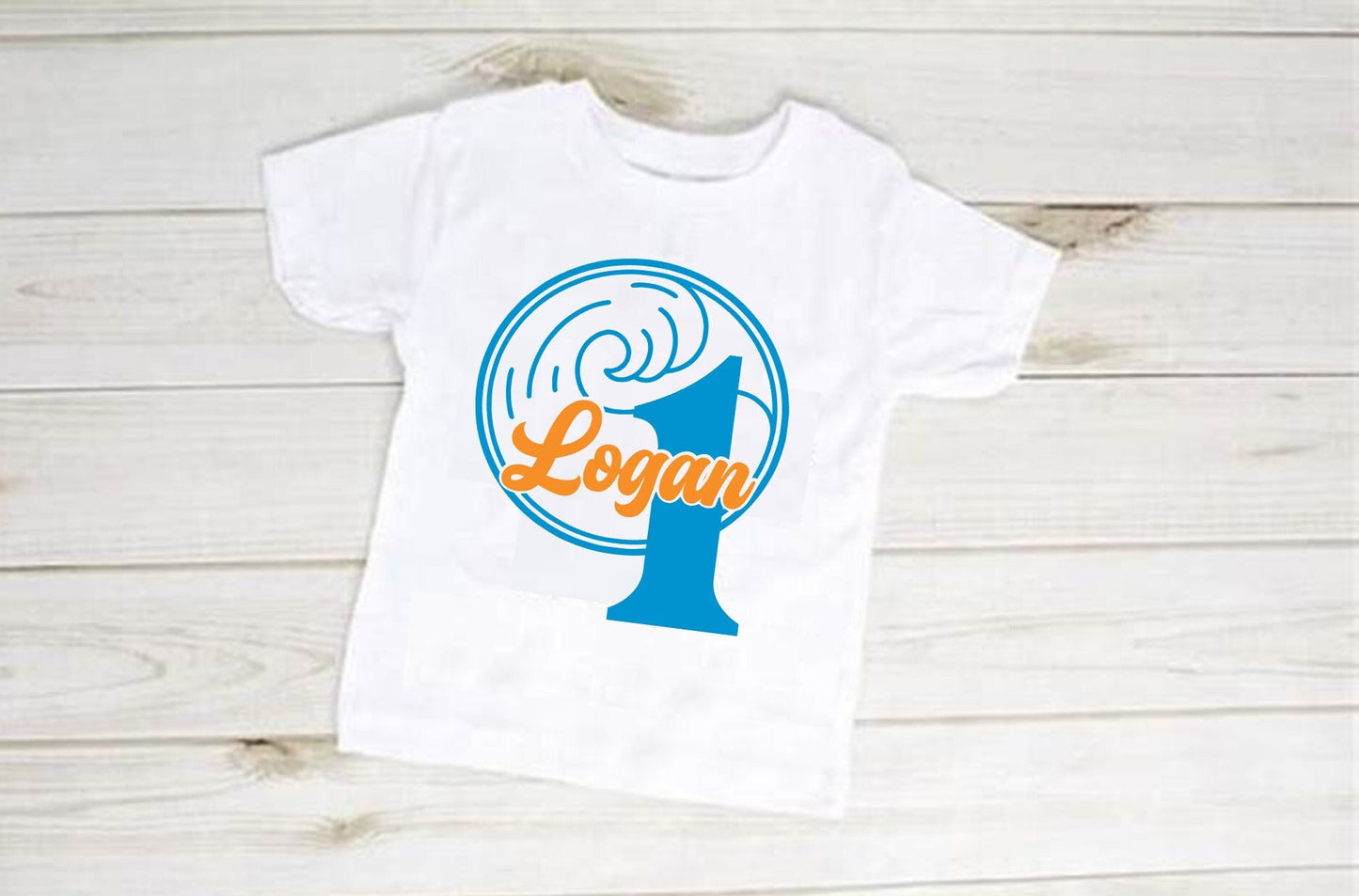 Personalized First Birthday T-Shirt: Retro Wave, Surf Theme