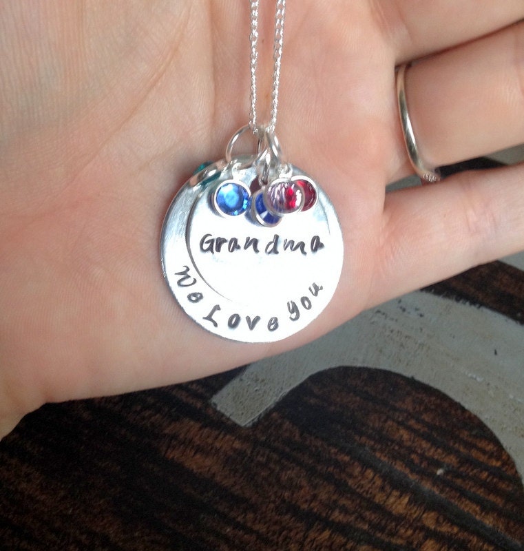 Grandma Necklace Grandchild Necklace Personalized Necklace Personalized Jewelry Handstamped Necklace Birthstone Necklace