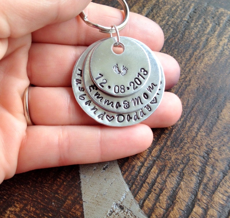New Dad Keychain Baby Footprint Keychain Fathers Day Gift Handstamped Keychain Daddy Keychain Dad Keychain Gift for Husband Custom Keychain