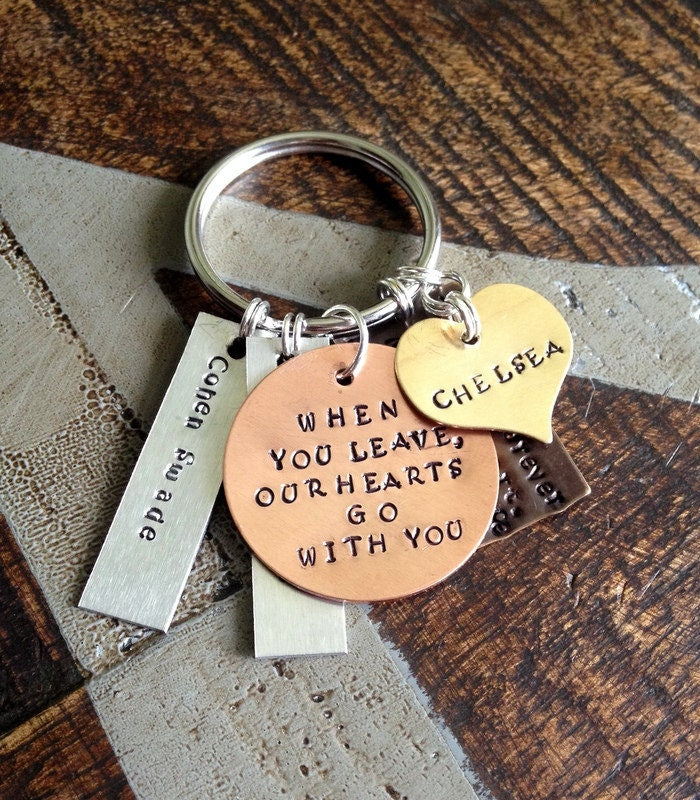 Custom Keychain When You Leave Our Hearts Go With You Dad Keychain Gift for Dad Mixed Metals Keychain Daddy Keychain Together Forever