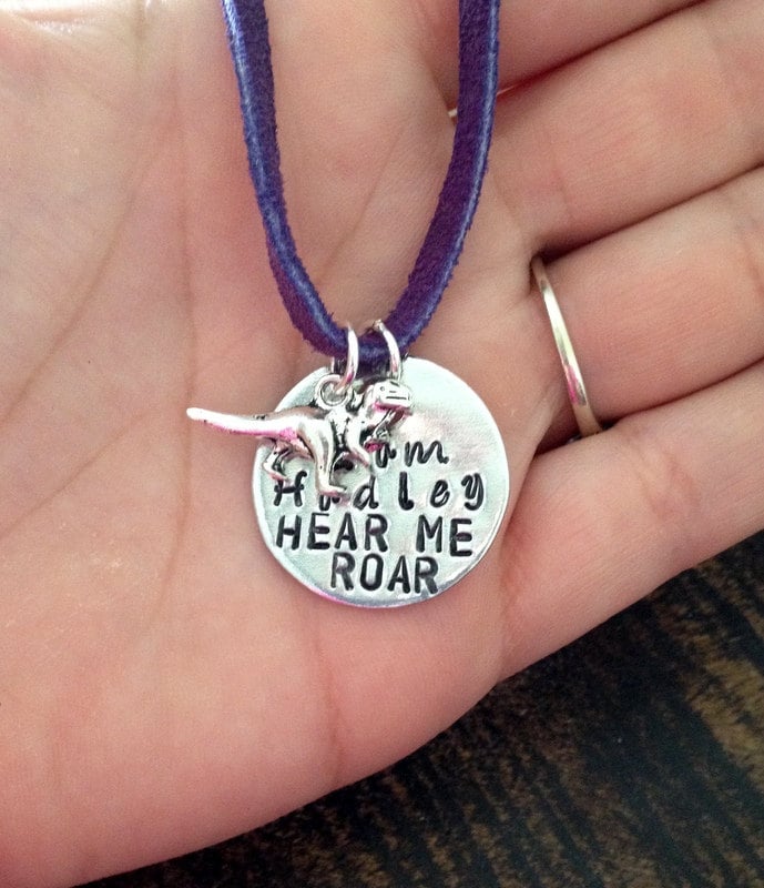 Girls Necklace Girls Jewelry Dinosaur Necklace Toddler Jewelry Girl Birthday Gift Daughter Birthday Gift Hear Me Roar Necklace Handstamped