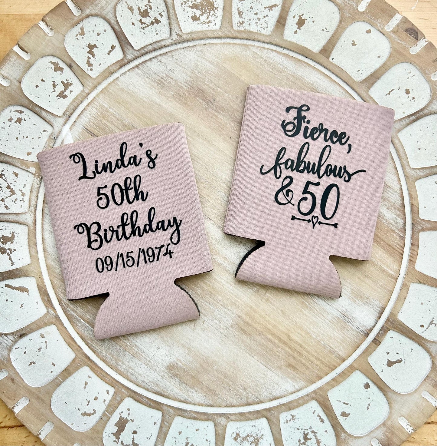 Fierce Fabulous and 50 Can Coolers 50 and Fabulous Fifty Birthday Party Can Coolers Can Coolers for 50th Birthday Favor Birthday Bash