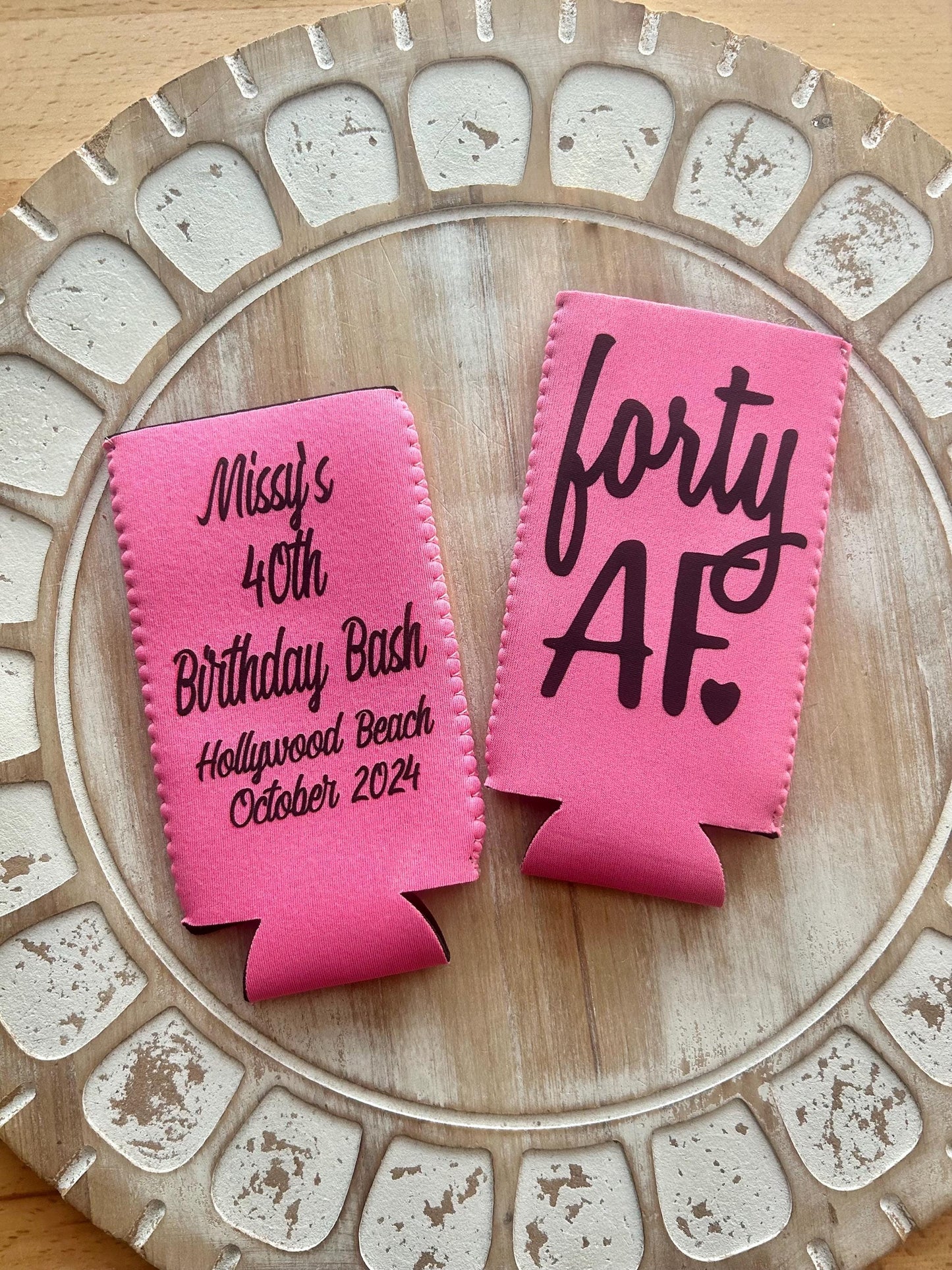 Personalized 40th Birthday Can Coolers: 'Forty AF' Party Favors