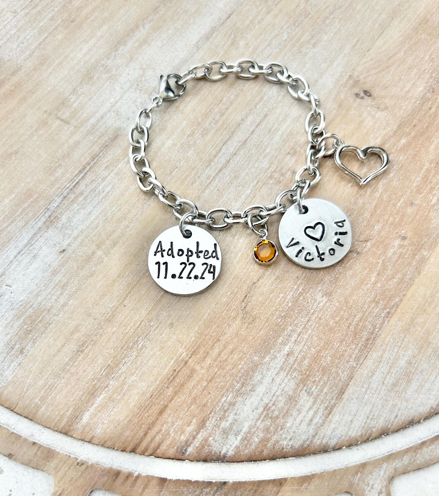 Personalized Adoption Bracelet β Gotcha Day Gift β Custom Name & Date Jewelry β Adoptive Parent Gift β Forever Family Keepsake