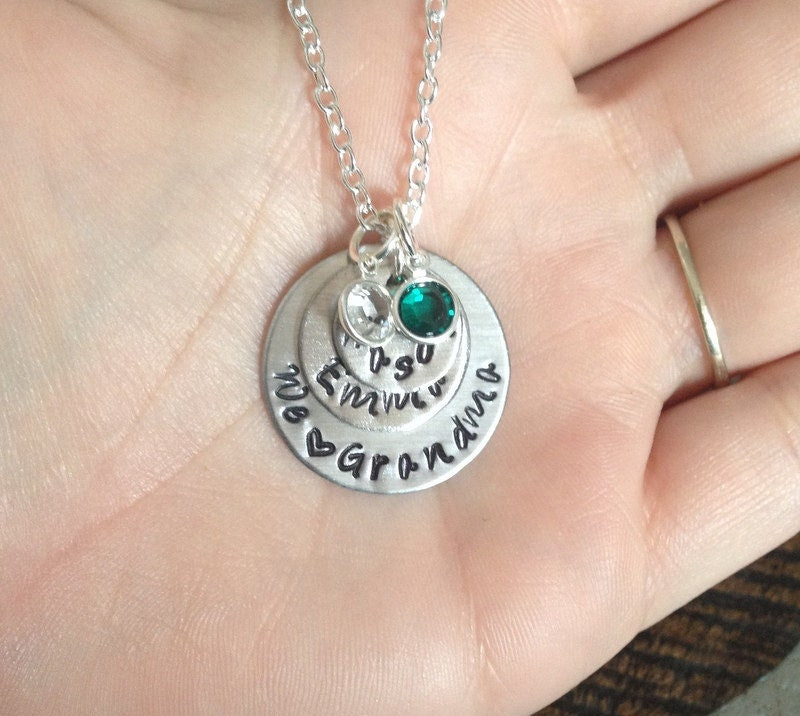 We love Grandma Grandma Necklace Grandchild Necklace Personalized Necklace Personalized Jewelry Handstamped Necklace Birthstone Necklace