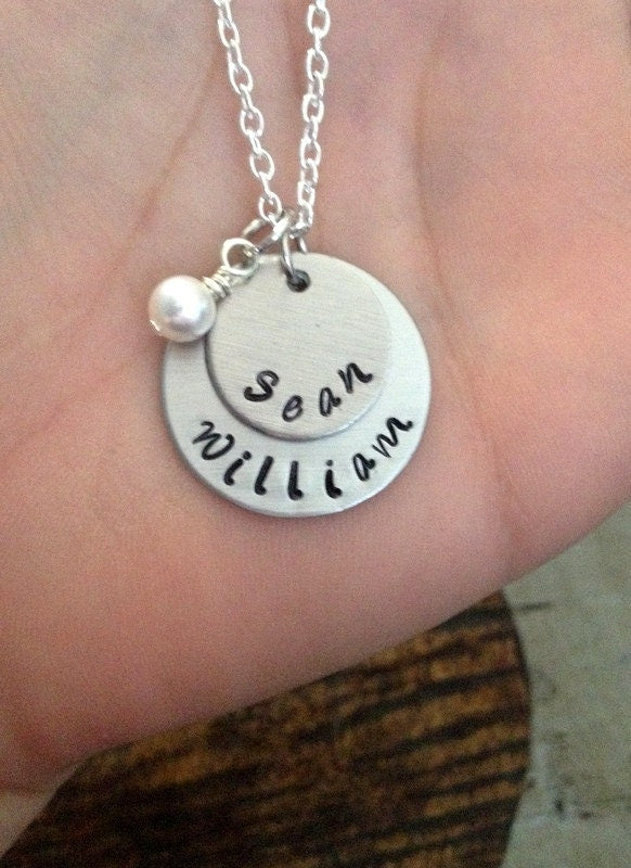 Mom Necklace Grandchild Necklace Personalized Necklace Personalized Jewelry Handstamped Necklace Name Necklace Gift for Mom Gift for Grandma
