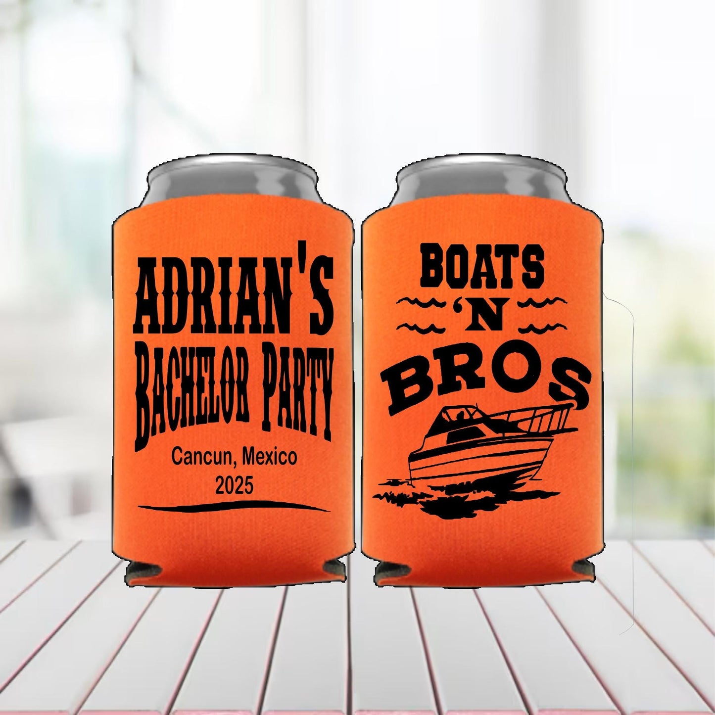 Personalized Boats N Bros Can Cooler: Nautical Bachelor Party Favor