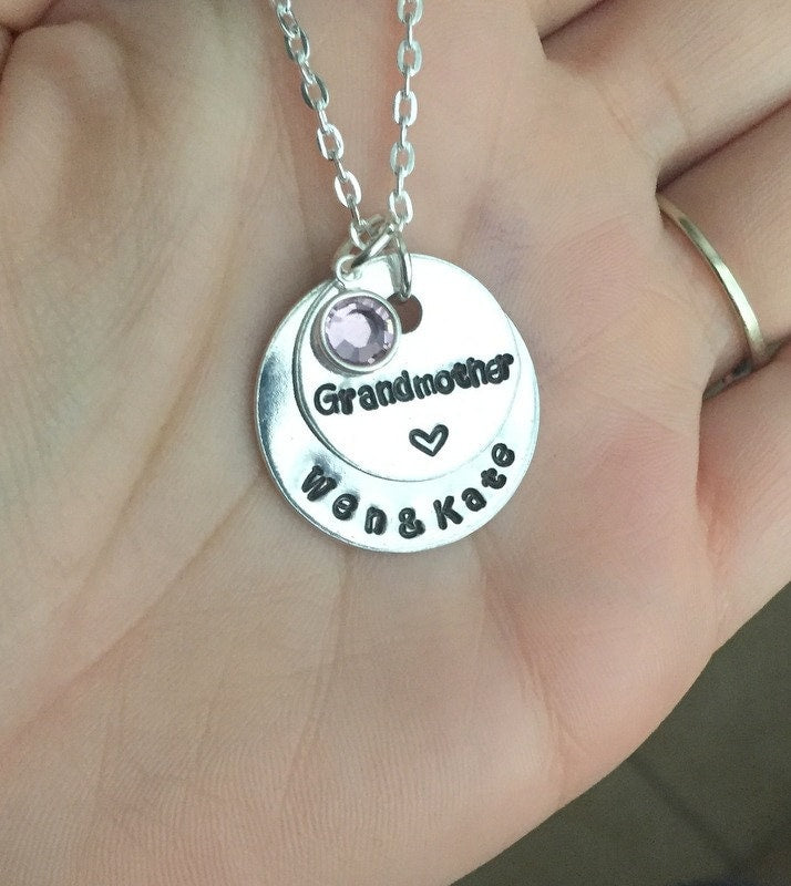 Grandma Necklace Grandchild Necklace Personalized Necklace Personalized Jewelry Handstamped Necklace