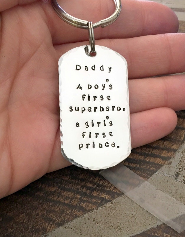 Dad Keychain Daddy Keychain Handstamped Keychain Personalized Keychain Dogtag Keychain Dad Quote Keychain