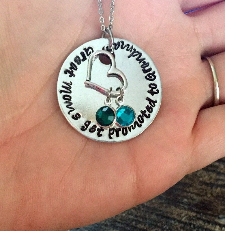 Great Moms Get Promoted to Grandma Grandma Necklace Grandma Jewelry Personalized Jewelry Handstamped Jewelry Name Necklace Mimi Necklace