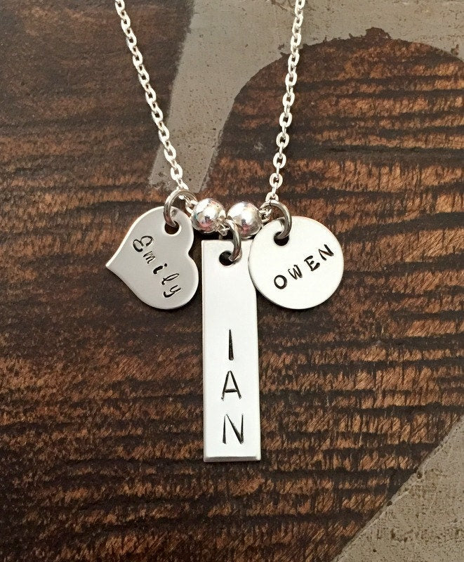 Mom Necklace Mothers Day Gift Grandma Necklace Handstamped Necklace Personalized Necklace Name Necklace Mixed Shape Necklace Custom Jewelry