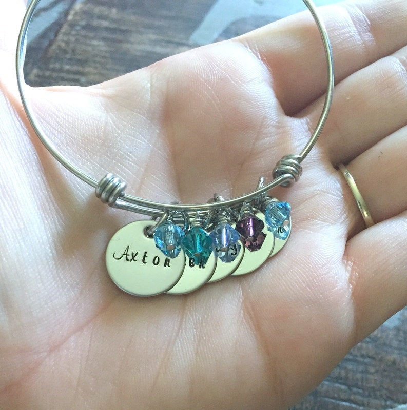 Charm Bracelet Gift for Mom Grandma Bracelet Adjustable Bangle Handstamped Mother Bracelet Mother Jewelry Adjustable Bracelet Mom Bracelet