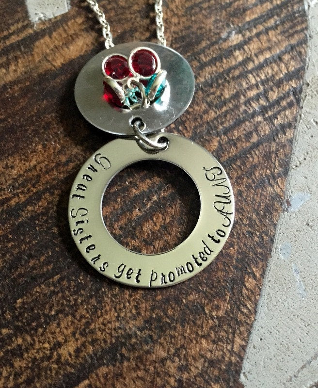 Great Sisters Get Promoted to Aunt Aunt Necklace Auntie Jewelry Personalized Jewelry Handstamped Jewelry Name Necklace Auntie Necklace