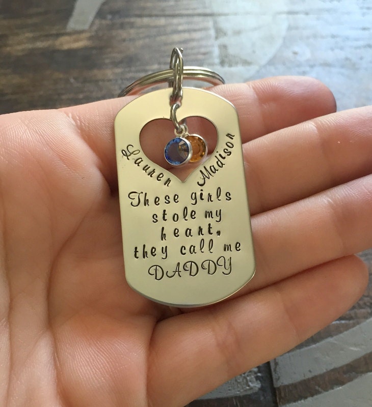 This Girl Stole My Heart Keychain Daddy Keychain Handstamped Keychain Gift for New Dad Dad Keychain These Girls Stole my Heart Fathers Day