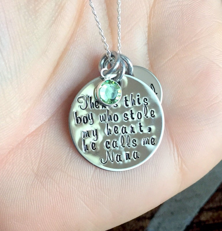 Nana Necklace There's this boy who stole my heart Handstamped Necklace Personalized Jewelry Mothers Day Gift Custom Necklace Mom Gift