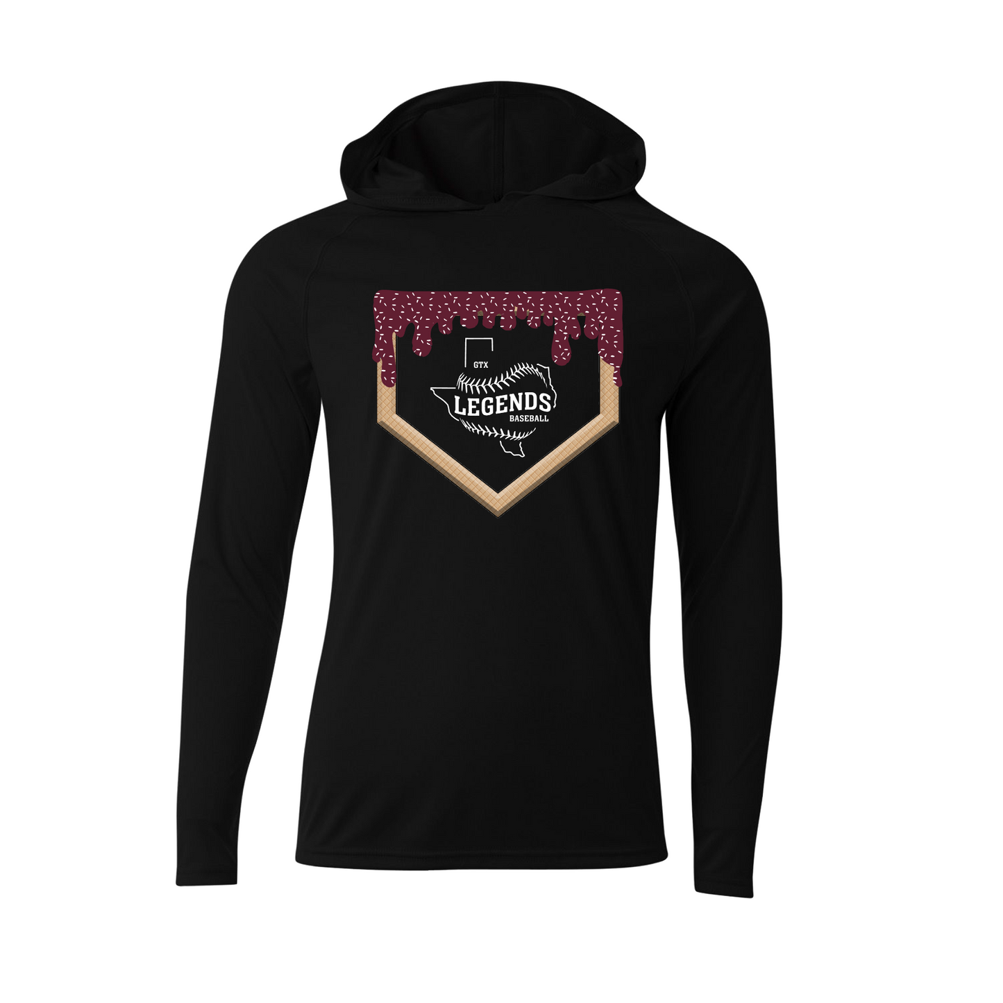 Black Legends Baseball Drip Hooded Shirt, Long Sleeve Ice Cream Drip Tee, GTX Legends Spiritwear