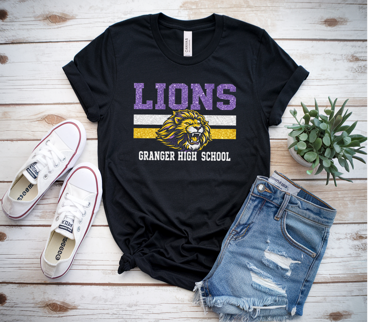 Granger Lions Faux Glitter Spirit Tee – Bella + Canvas