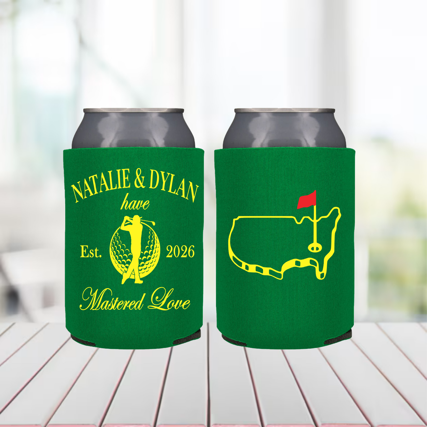 Custom Golf Wedding Cans | “Mastered Love” Wedding Favors | Personalized Golf Can Coolers