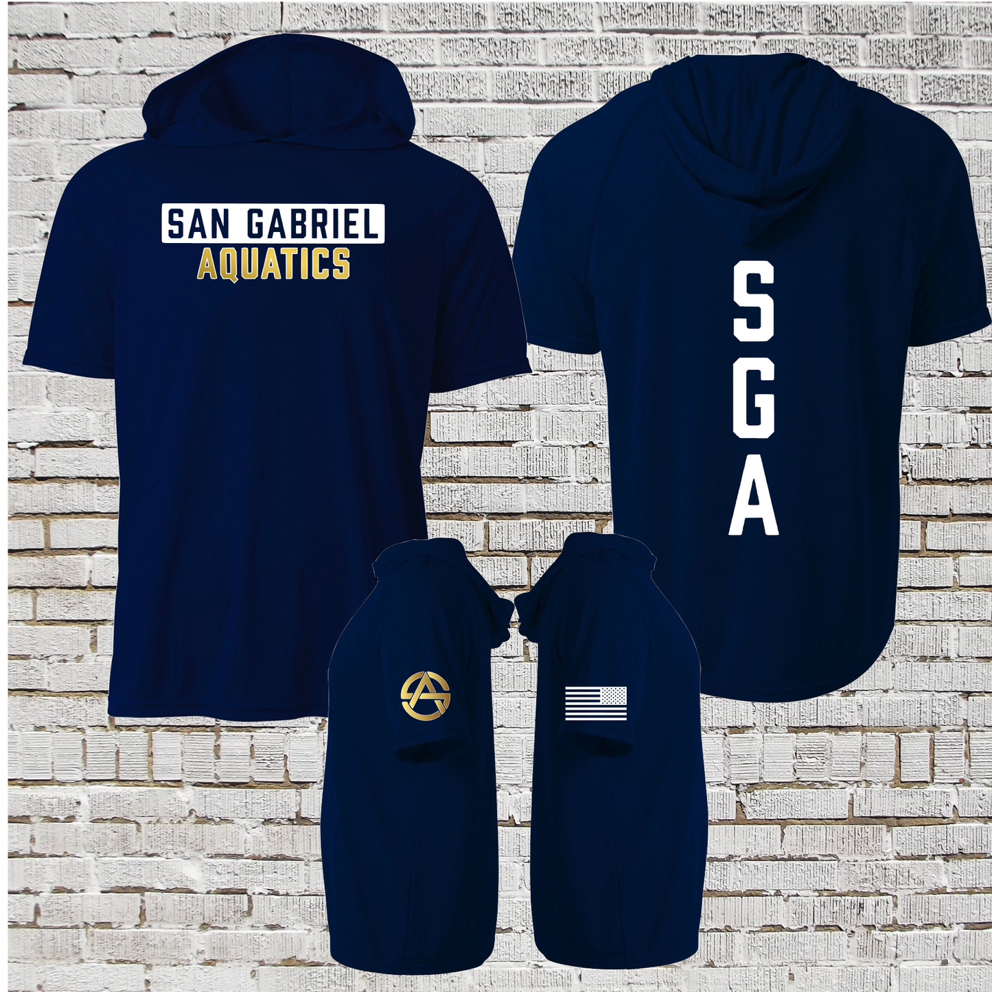 Short Sleeve San Gabriel Aquatics Hoodie Tee, San Gabriel Aquatics Spirit Wear, SGA Swimming Shirt