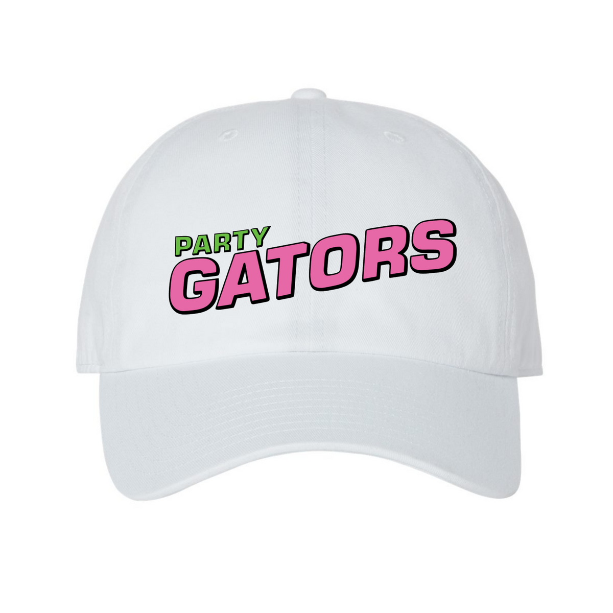 White Party Gators 47 Brand hat with pink and green design