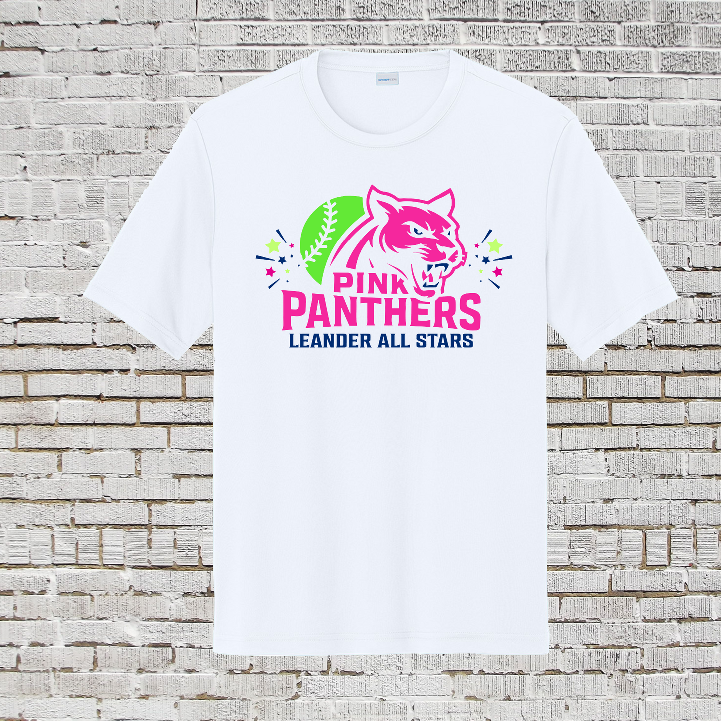 White Leander Softball All Stars Tee, Pink Panthers Allstars Shirt, Pink Panthers Spiritwear