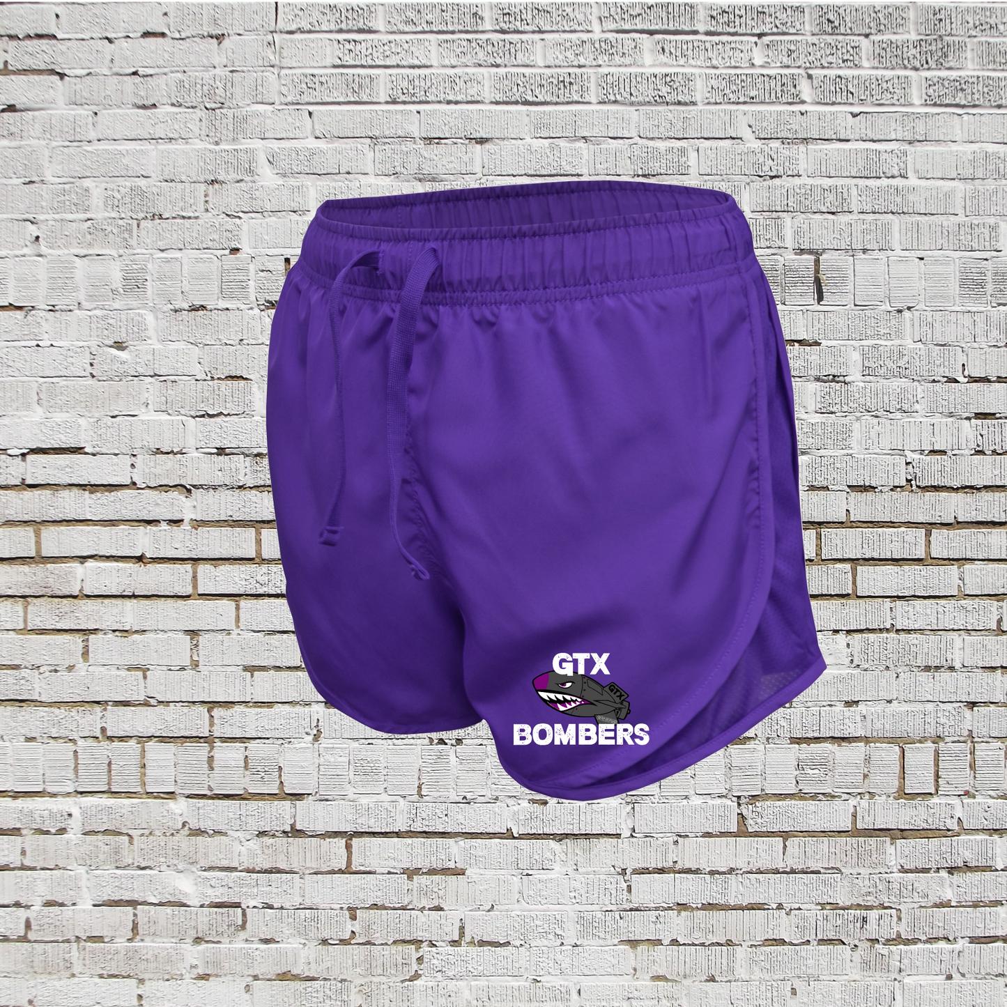 Purple Bombers Softball Womens Shorts, Bombes Shorts, Ladies GTX Bombers Softball Running Shorts