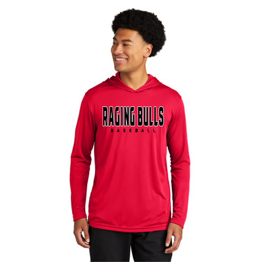 Red Raging Bulls Hooded Shirt, Long Sleeve Raging Bulls Tee, Raging Bulls Spiritwear