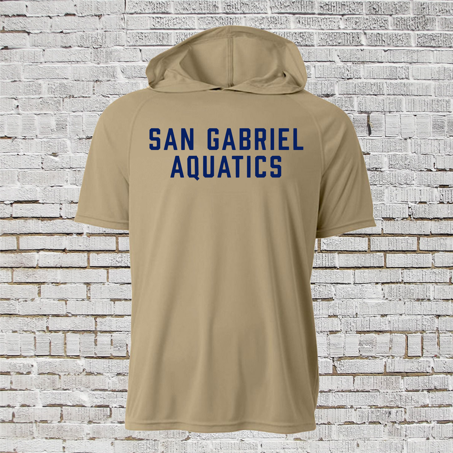 Sand Short Sleeve Hoodie San Gabriel Aquatics Tee, SGA Hooded Tee, San Gabriel Swim Top