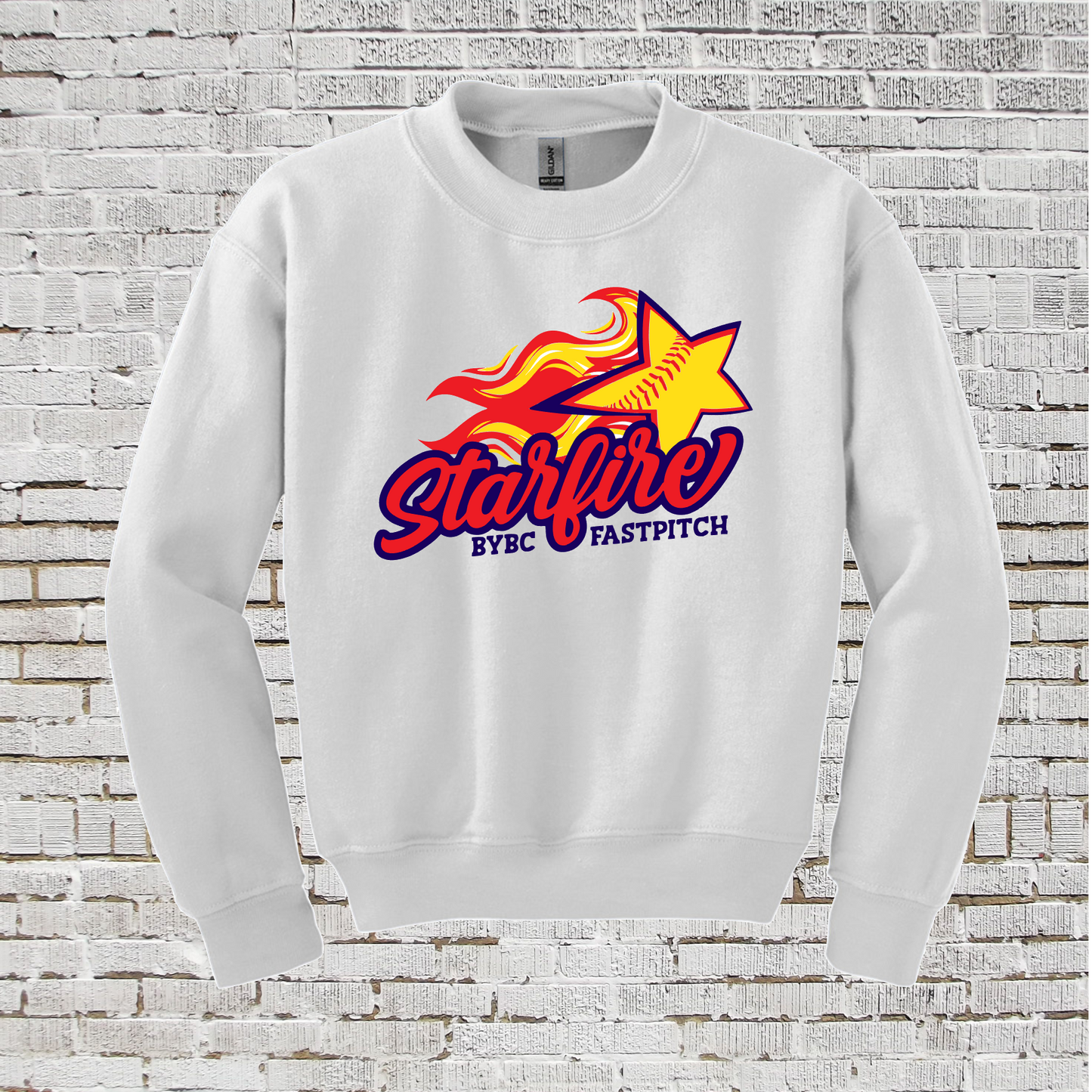 Crewneck Sweatshirt Starfire Fastpitch, Starfire Sweatshirt, White Starfire Softball Sweatshirt