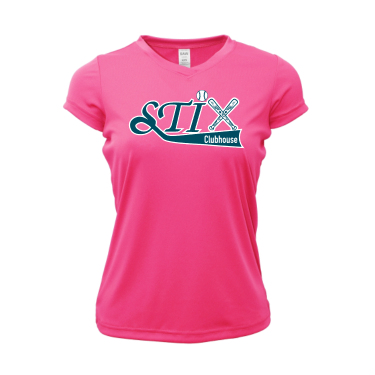 Neon Pink Stix Clubhouse Tee, Neon Pink Drifit Stix Softball Shirt