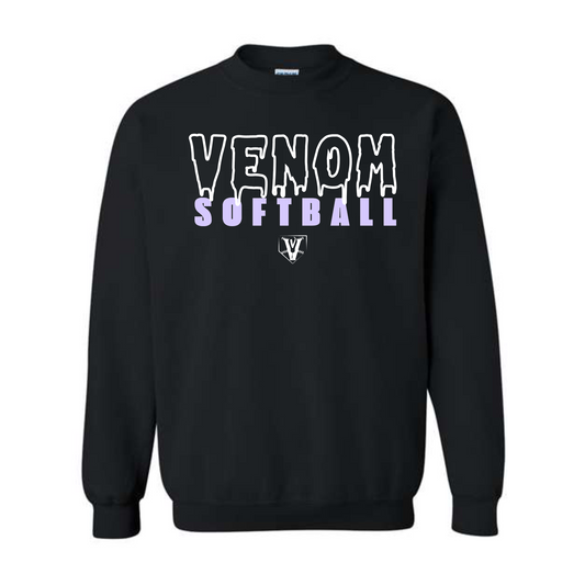 Black Venom Drip Fleece, Venom Softball Sweatshirt, Black Crewneck Sweatshirt