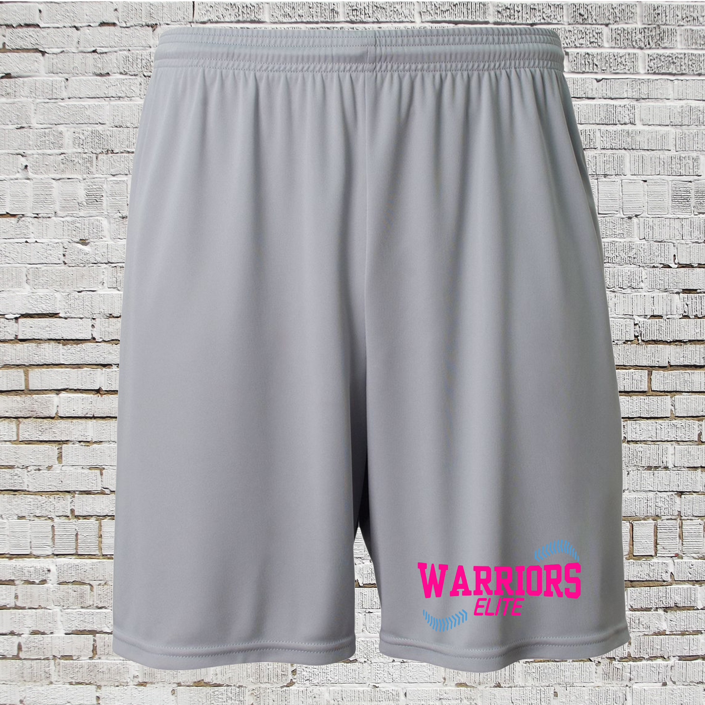Warriors Elite Softball Shorts, Silver Drifit Shorts, Warriors Pink Logod Shorts
