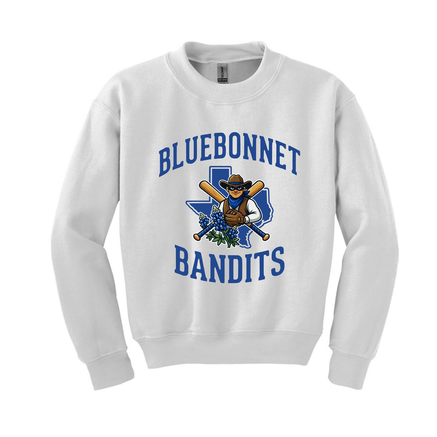White Bluebonnet Bandits Baseball Crewneck Sweatshirt