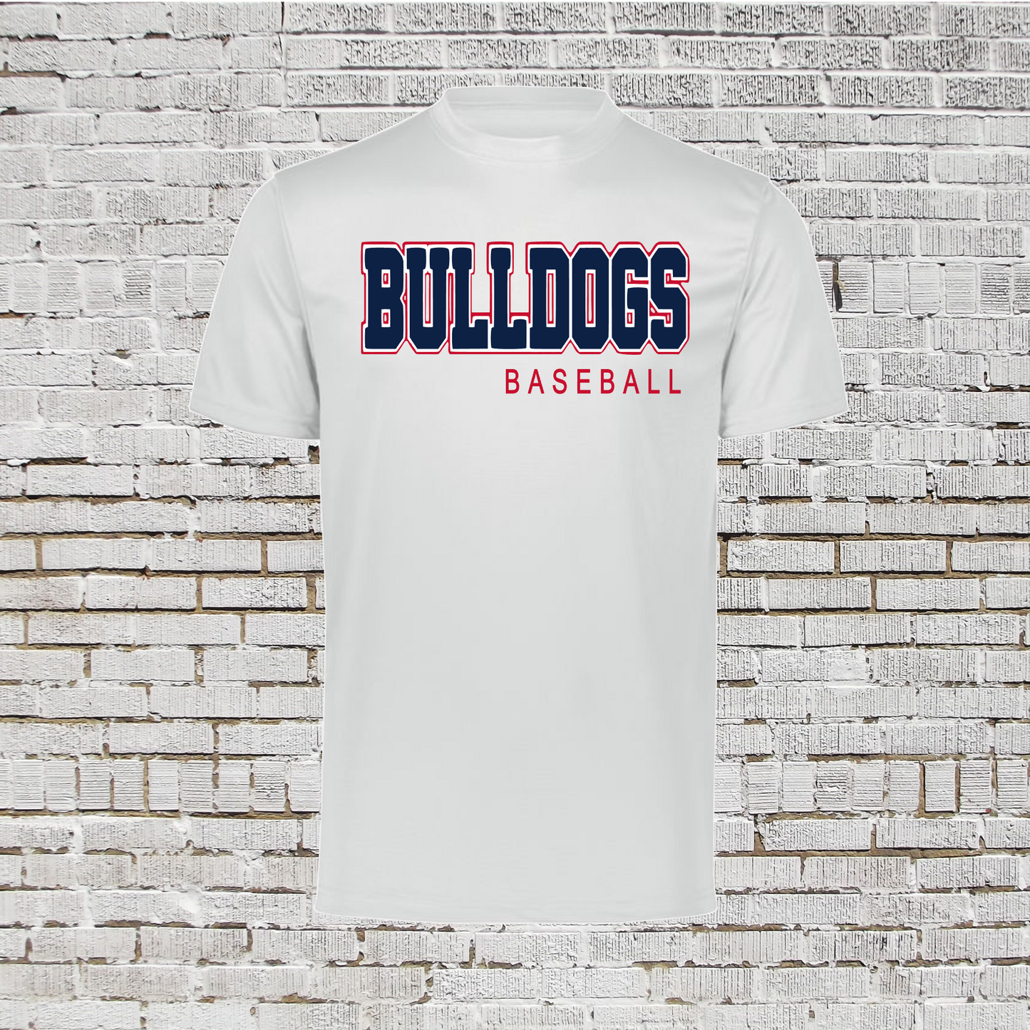 White Drifit Bulldogs Baseball Tshirt, Bulldogs Tee, Bulldogs Logo Shirt